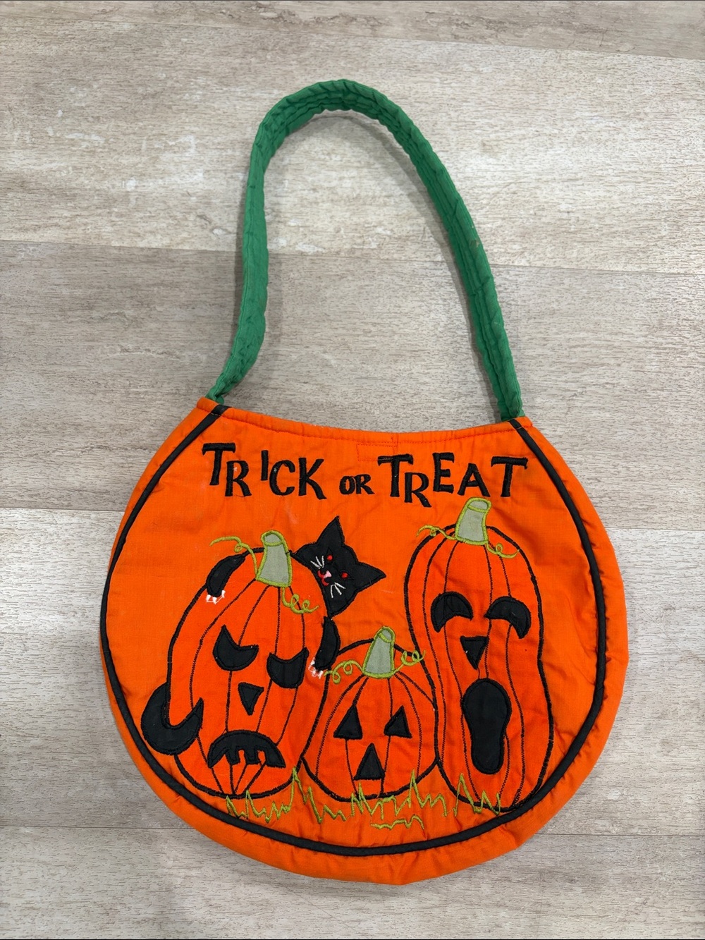 Vintage Embroidered Halloween Trick or Treat Pumpkin Bag